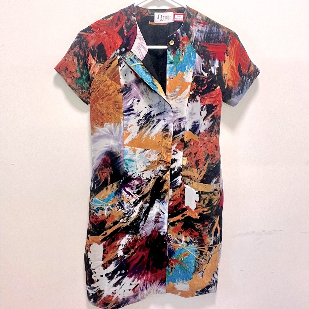Milky Way Art by Adeline Yo Multicolor Dress Coat Sz S Unique